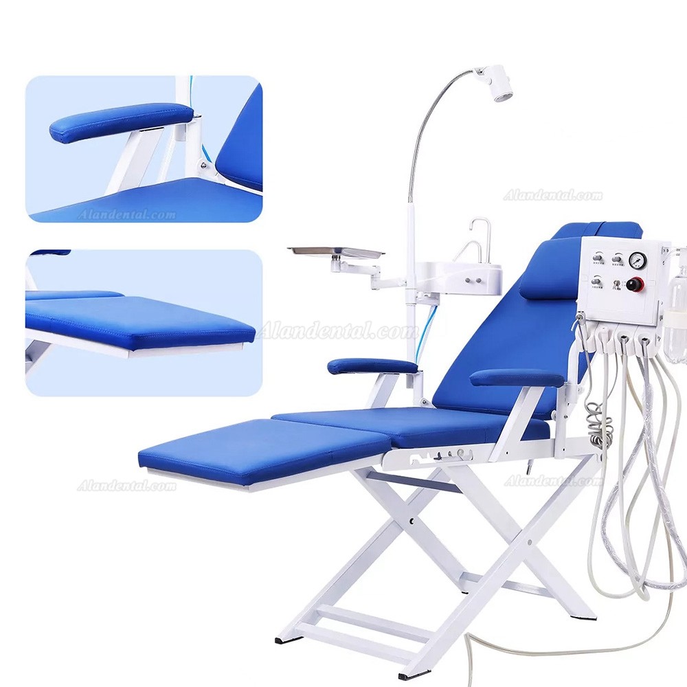 Portable Dental Mobile Chair Folding Chair with LED Light + Air Turbine Unit + Dental Tray